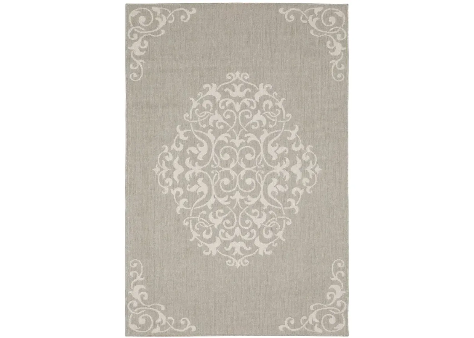 3' X 5' Oriental Stain Resistant Indoor / Outdoor Area Rug - Gray / Ivory