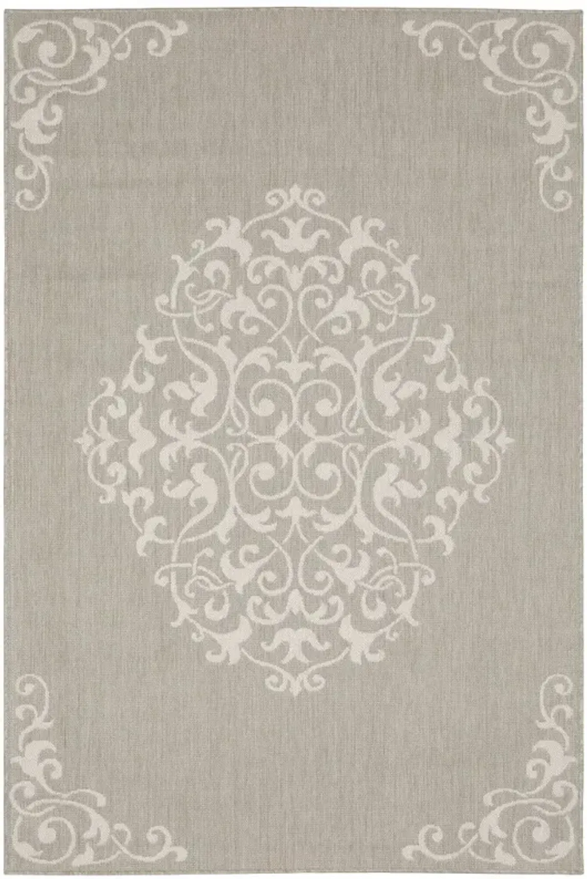 3' X 5' Oriental Stain Resistant Indoor / Outdoor Area Rug - Gray / Ivory