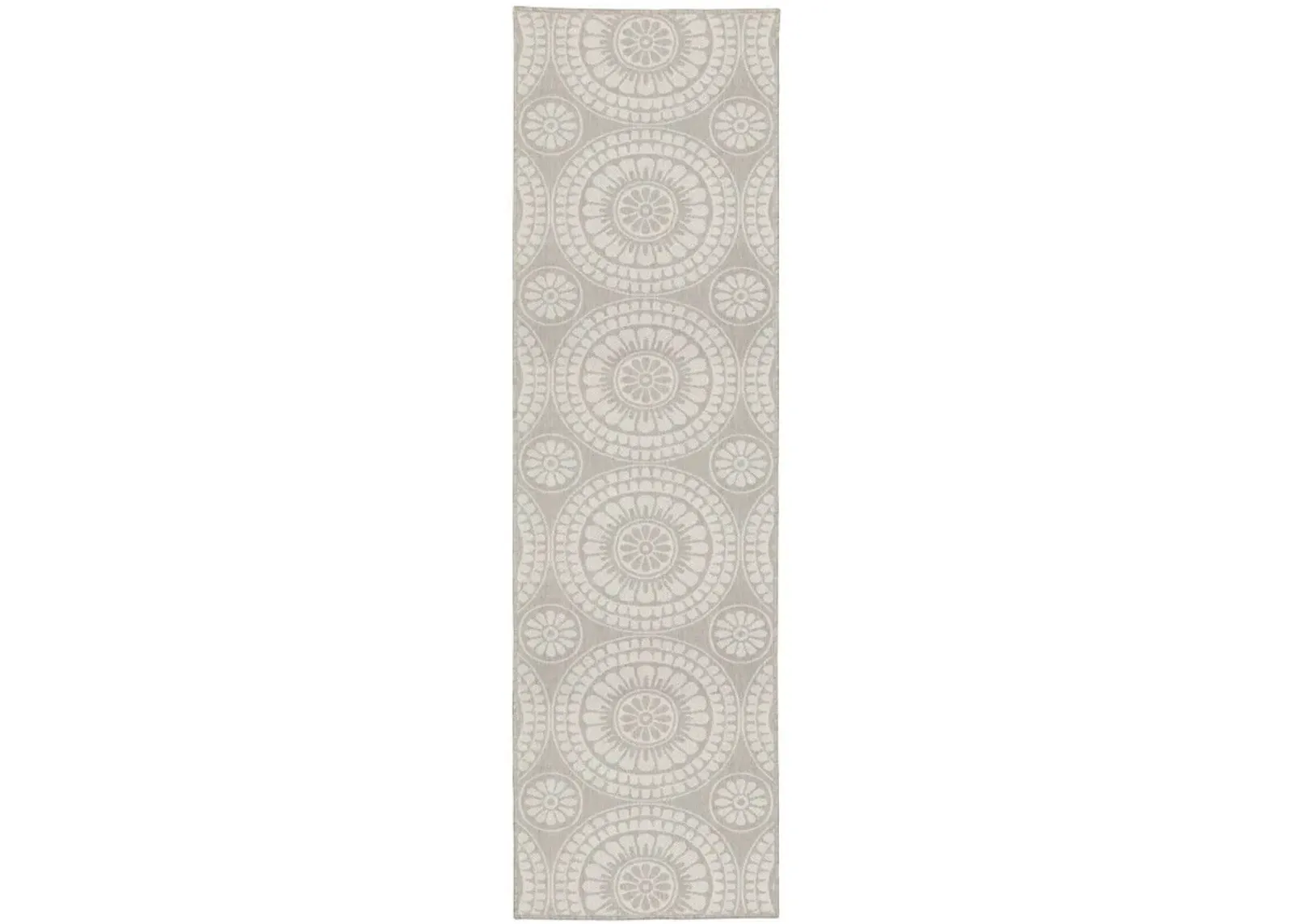 2' X 7' Geometric Stain Resistant Outdoor / Indoor Area Rug - Gray / Ivory