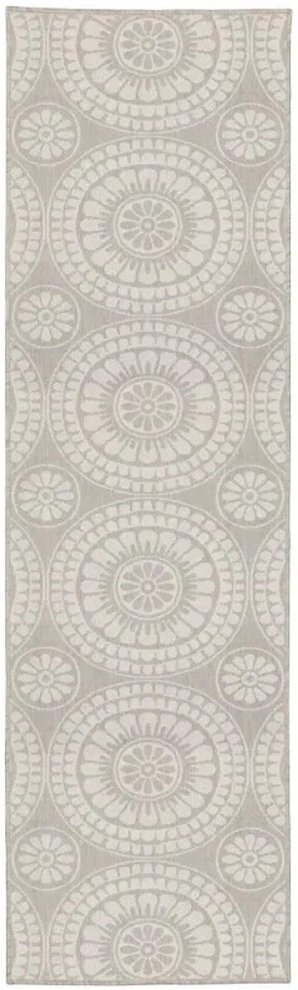 2' X 7' Geometric Stain Resistant Outdoor / Indoor Area Rug - Gray / Ivory