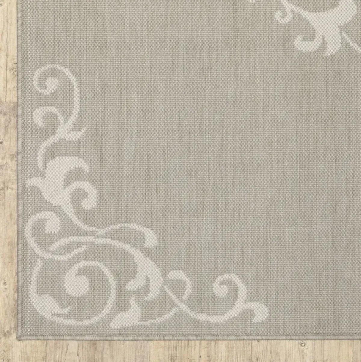 10' X 13' Oriental Stain Resistant Indoor / Outdoor Area Rug - Gray / Ivory