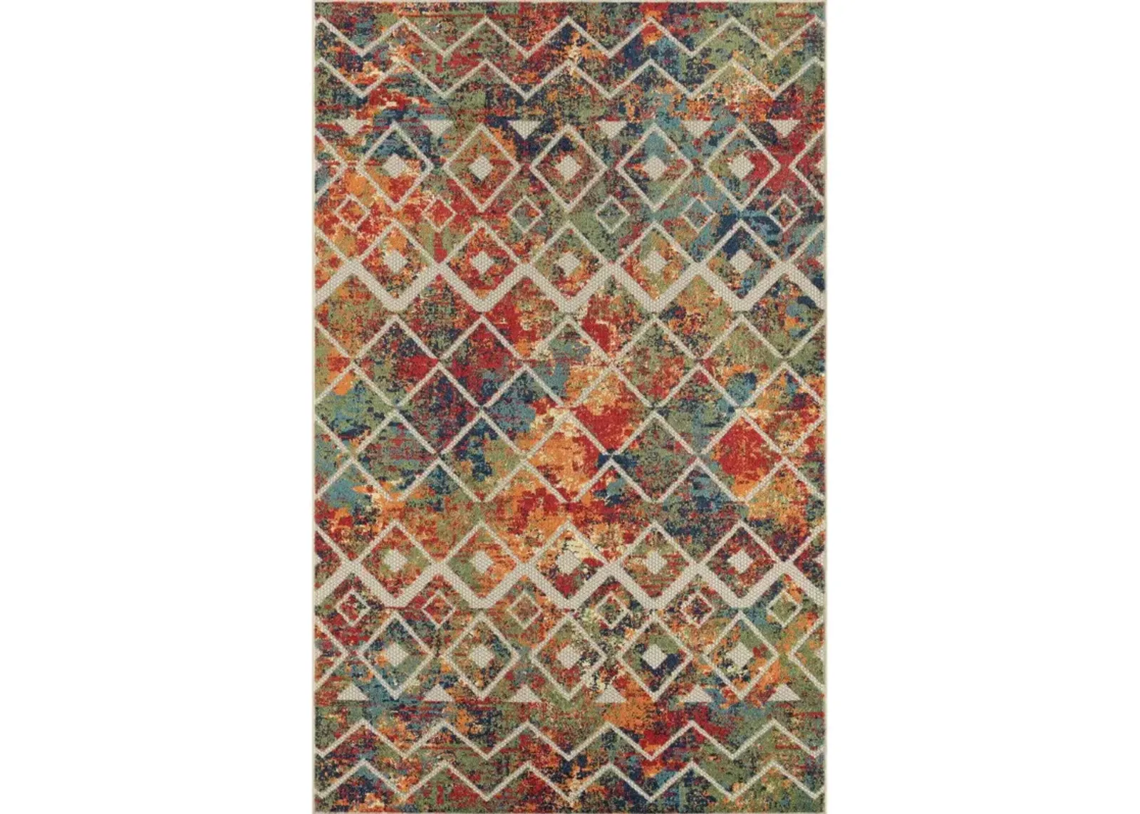 5' X 8' Geometric Non Skid Indoor / Outdoor Area Rug - Red / Ivory