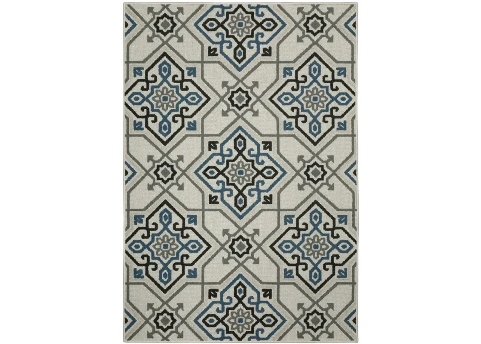 5' X 7' Oriental Stain Resistant Outdoor / Indoor Area Rug - Blue / Beige