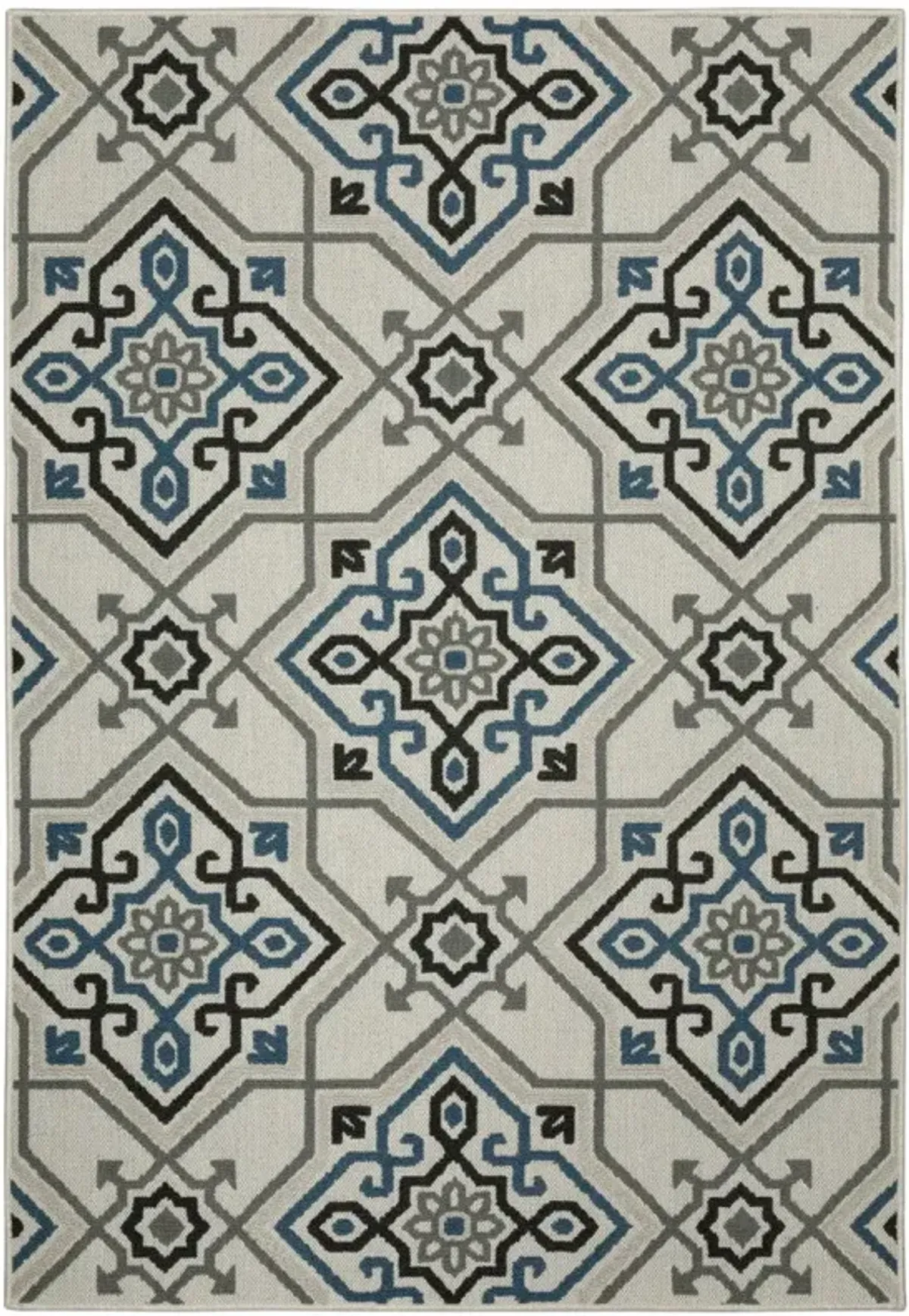 5' X 7' Oriental Stain Resistant Outdoor / Indoor Area Rug - Blue / Beige