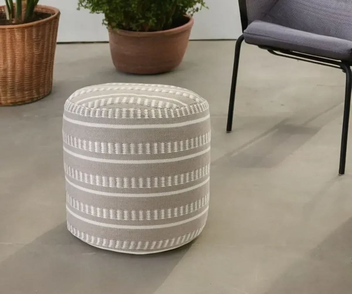 Polyester Round Striped Indoor Outdoor Pouf Ottoman - Brown