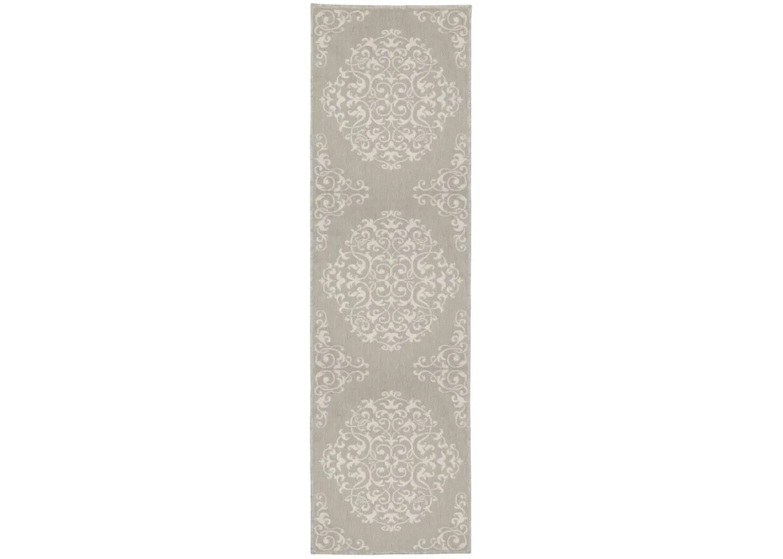 2' X 7' Oriental Stain Resistant Indoor / Outdoor Area Rug - Gray / Ivory