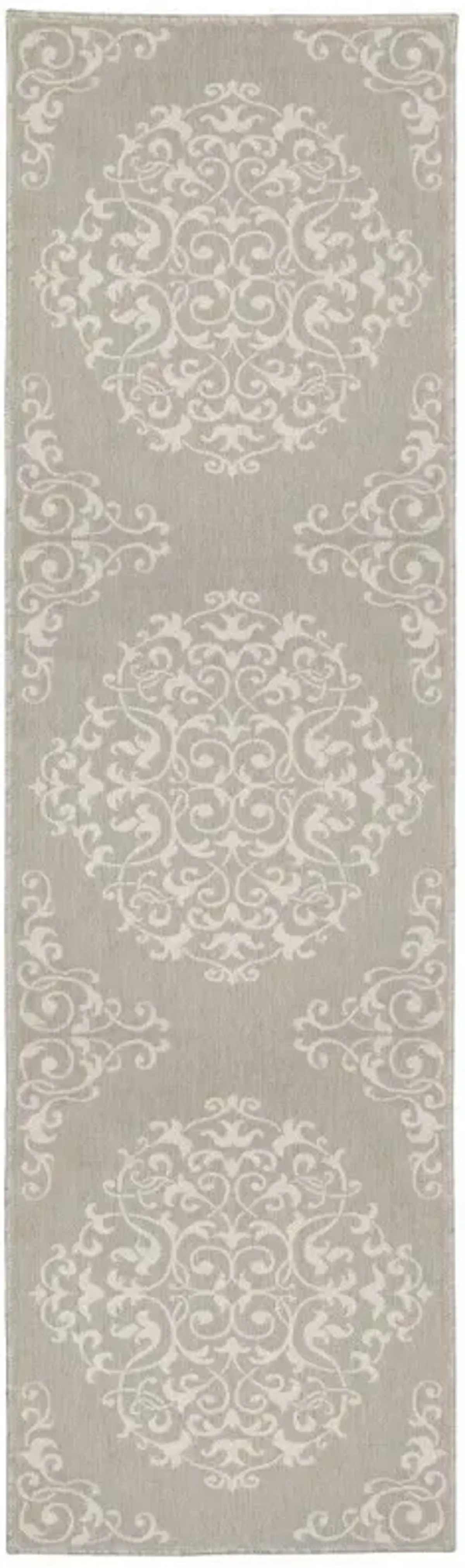 2' X 7' Oriental Stain Resistant Indoor / Outdoor Area Rug - Gray / Ivory