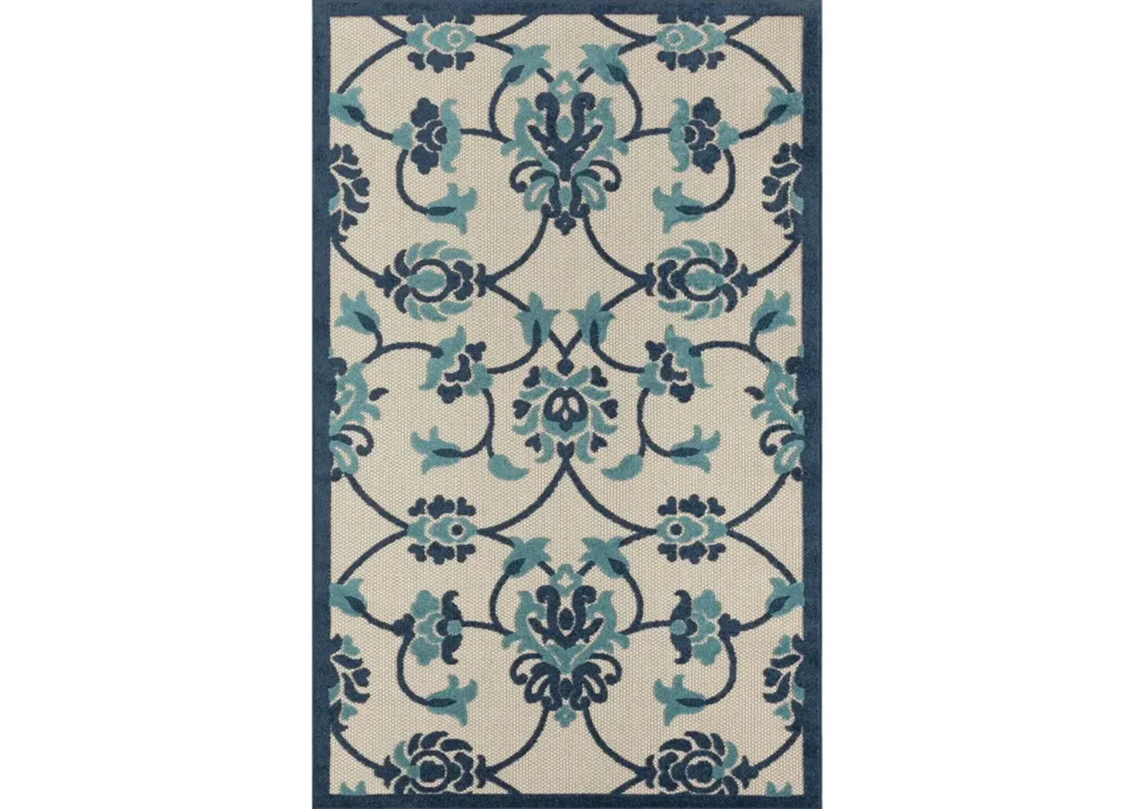 5' X 8' Floral Non Skid Indoor / Outdoor Area Rug - Blue