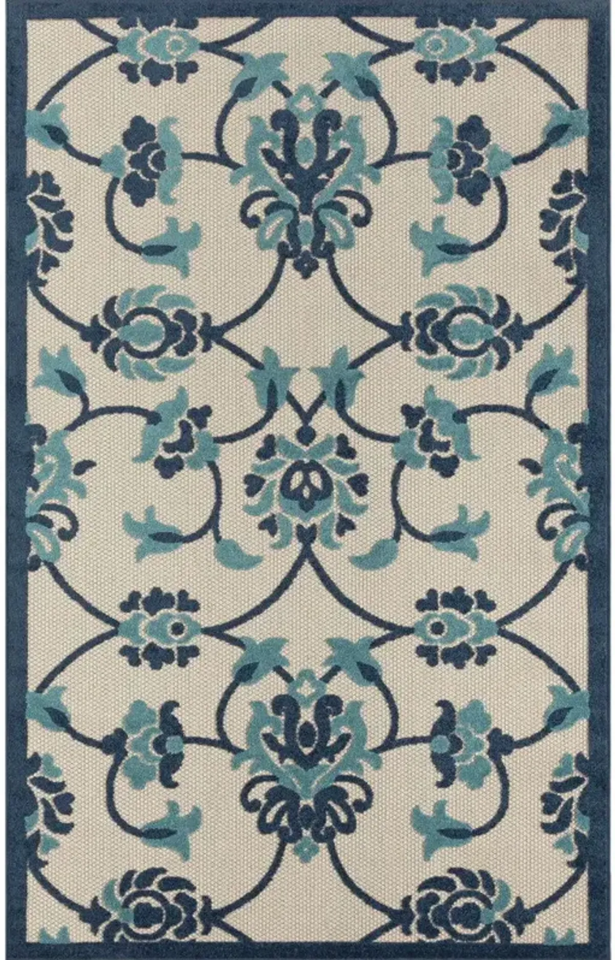 5' X 8' Floral Non Skid Indoor / Outdoor Area Rug - Blue