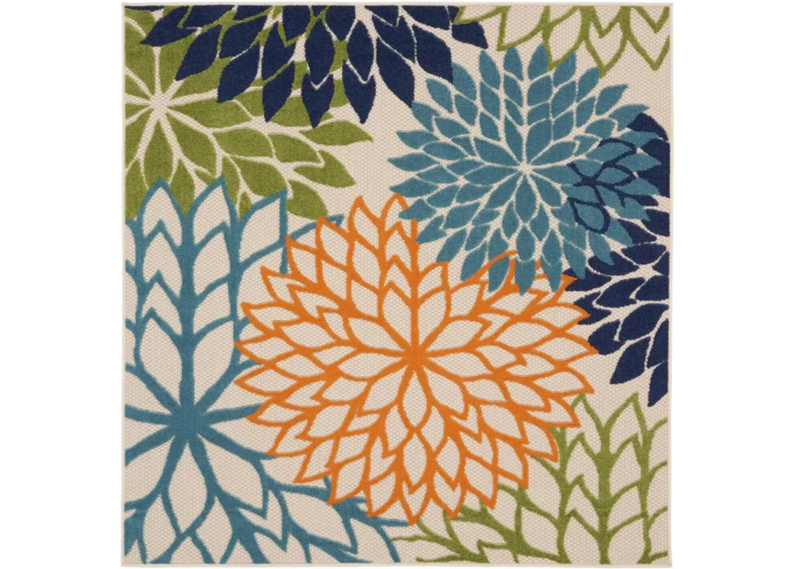 5' Square Floral Power Loom Stain Resistant Area Rug - Blue / Green