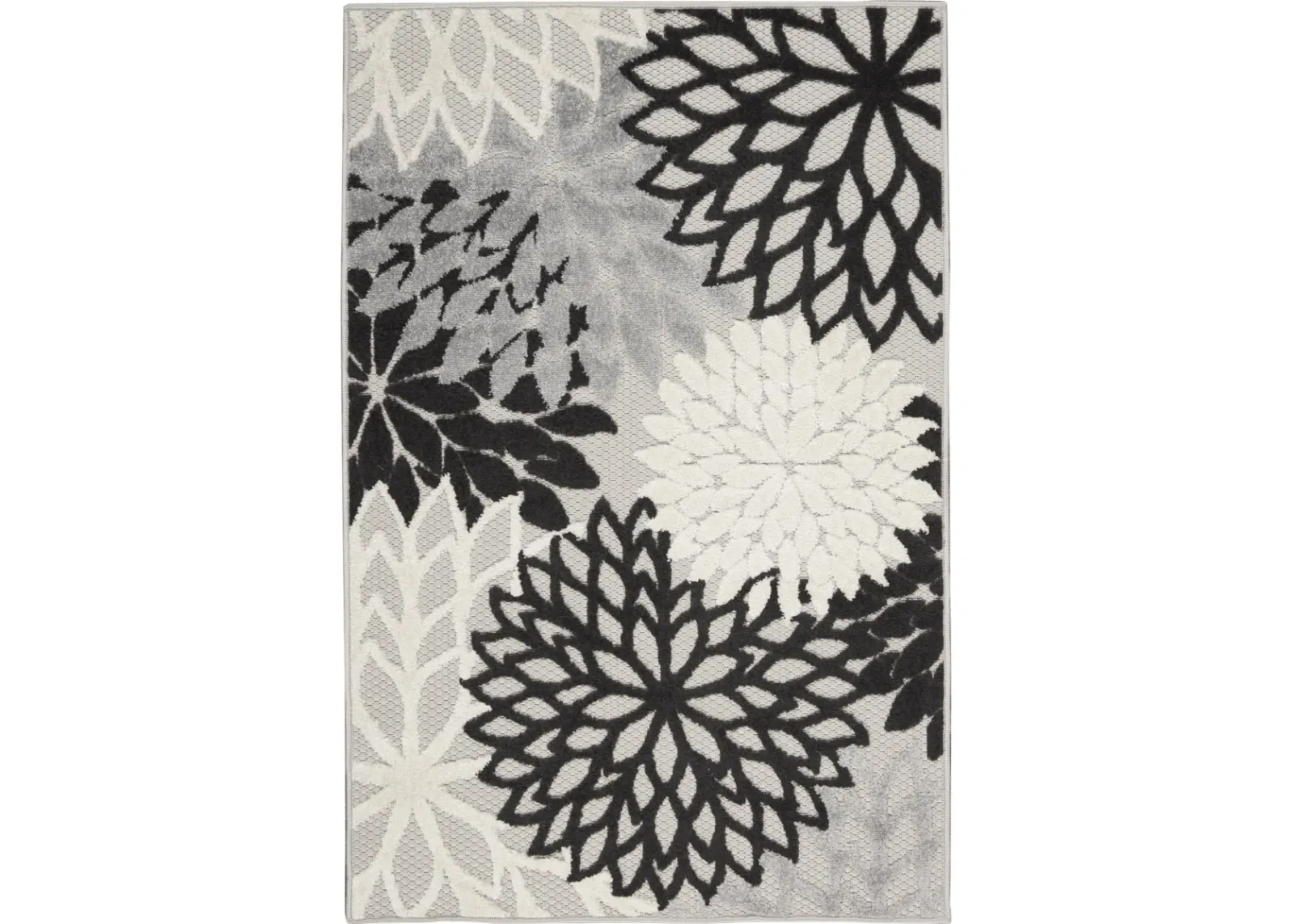 3' X 5' Floral Power Loom Area Rug - Black / White