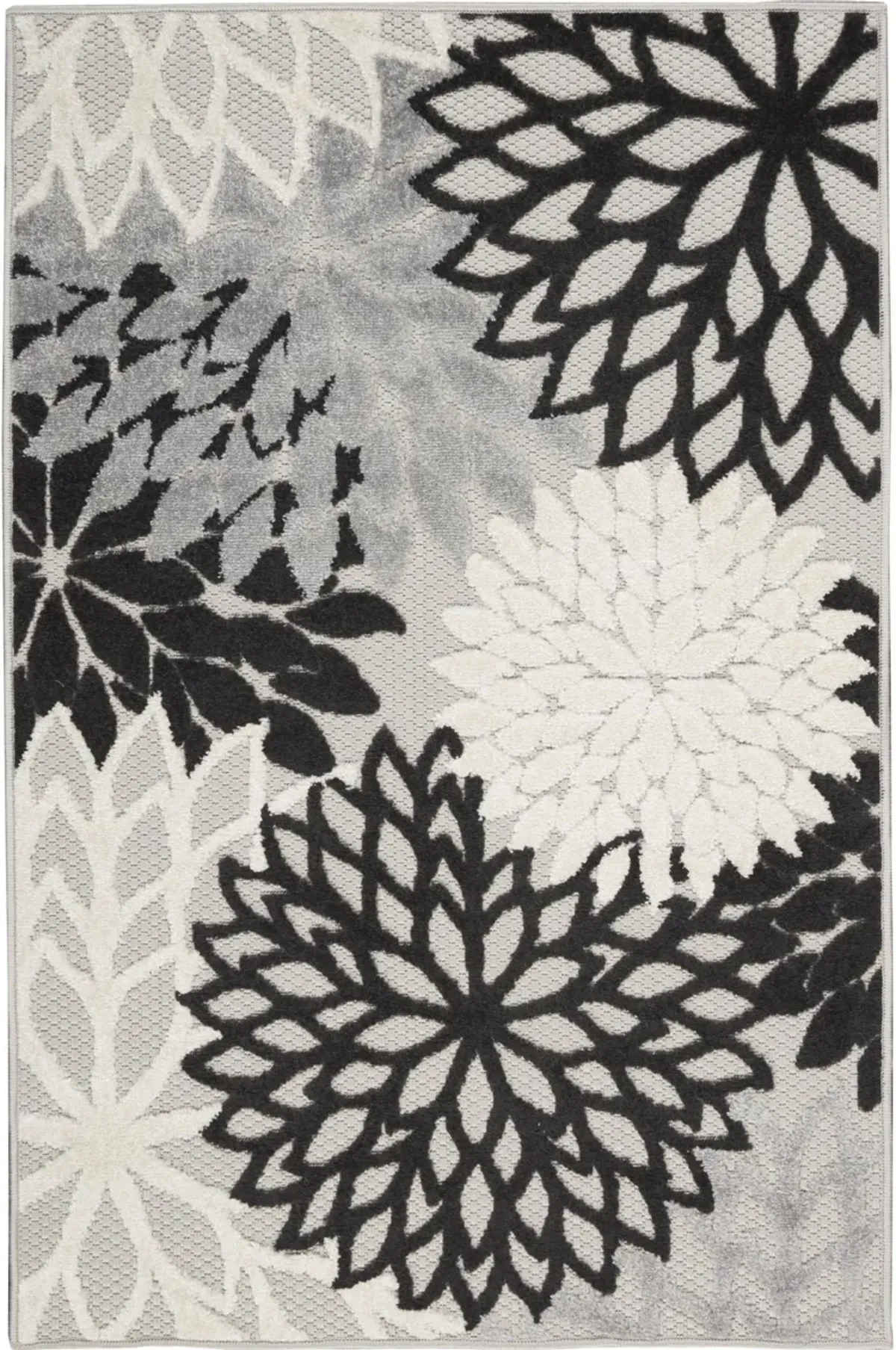 3' X 5' Floral Power Loom Area Rug - Black / White