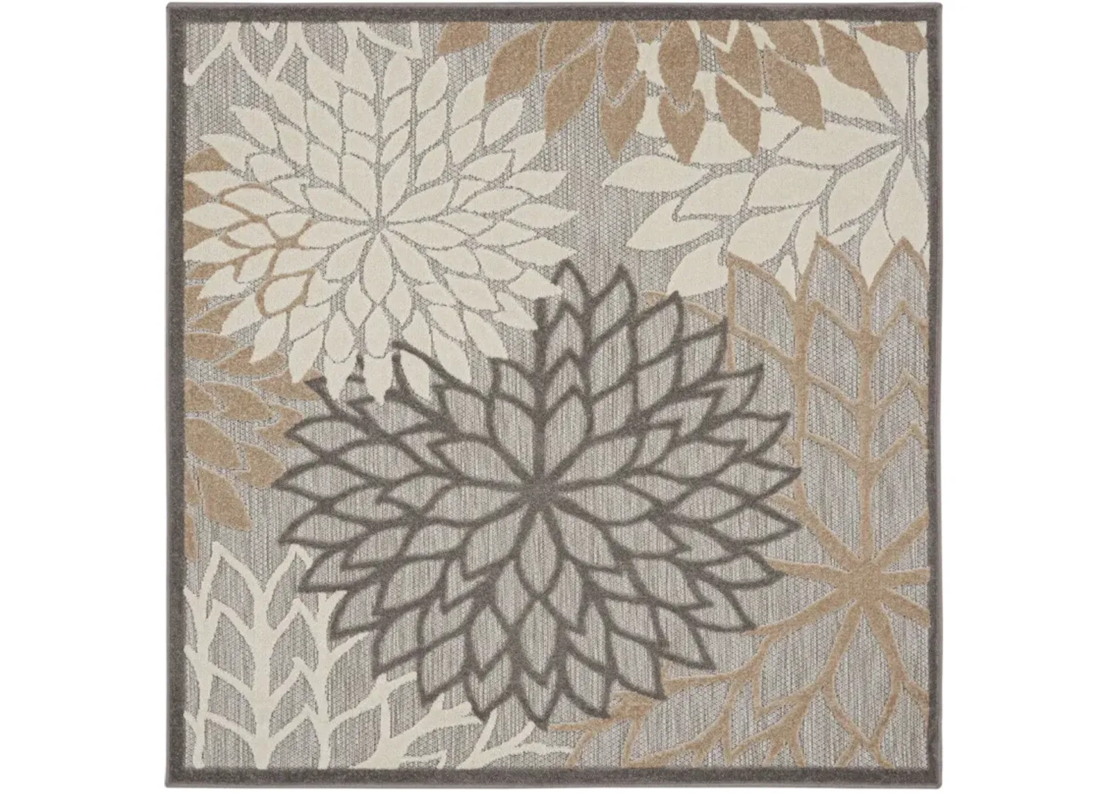 5' Square Floral Power Loom Area Rug - Natural