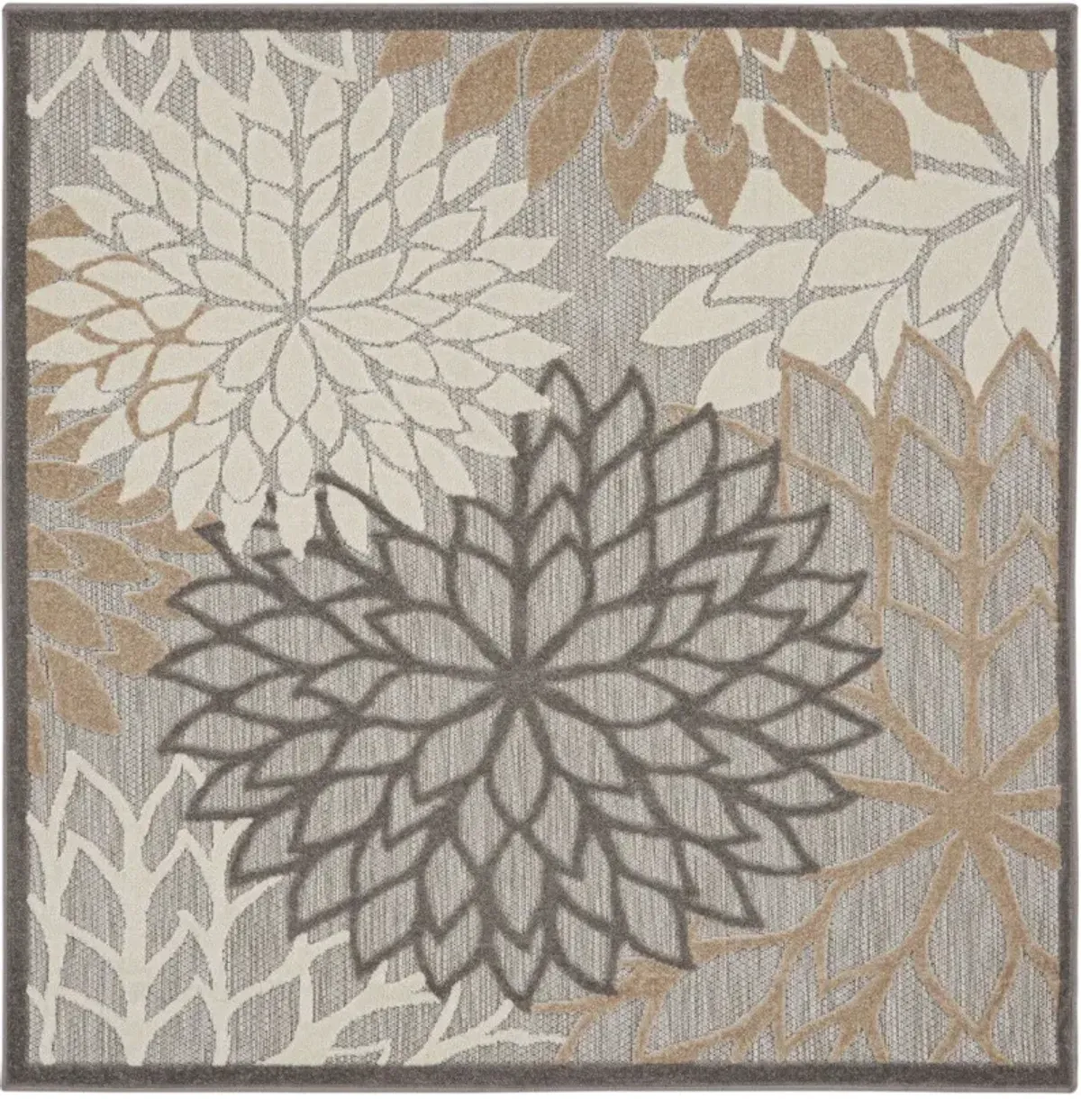 5' Square Floral Power Loom Area Rug - Natural