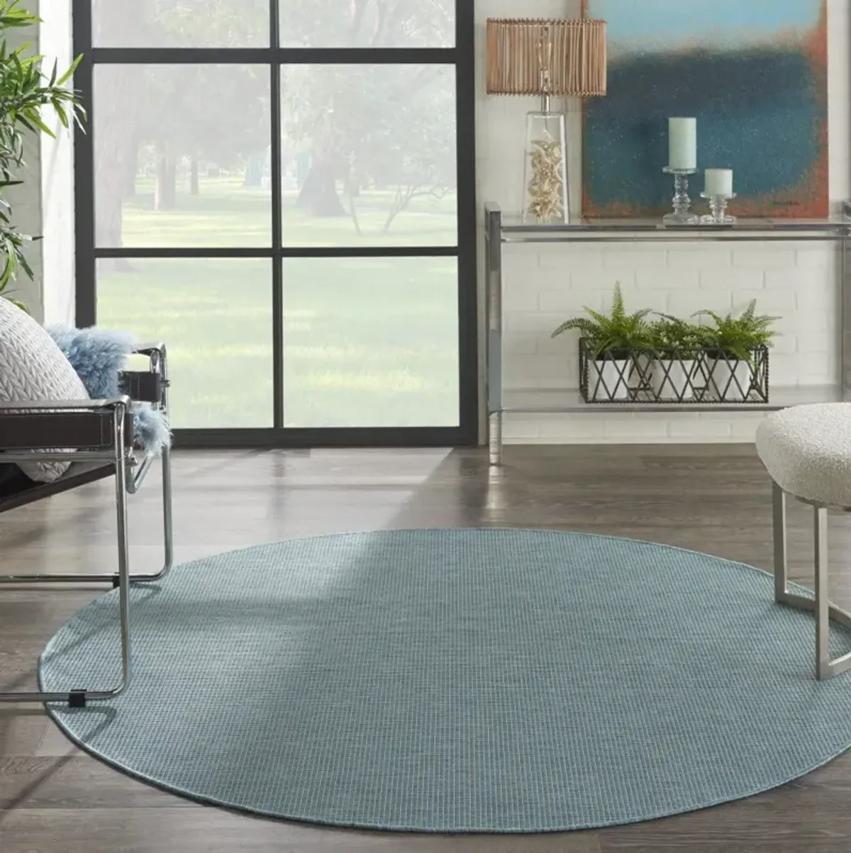 6' Round Power Loom Area Rug - Aqua