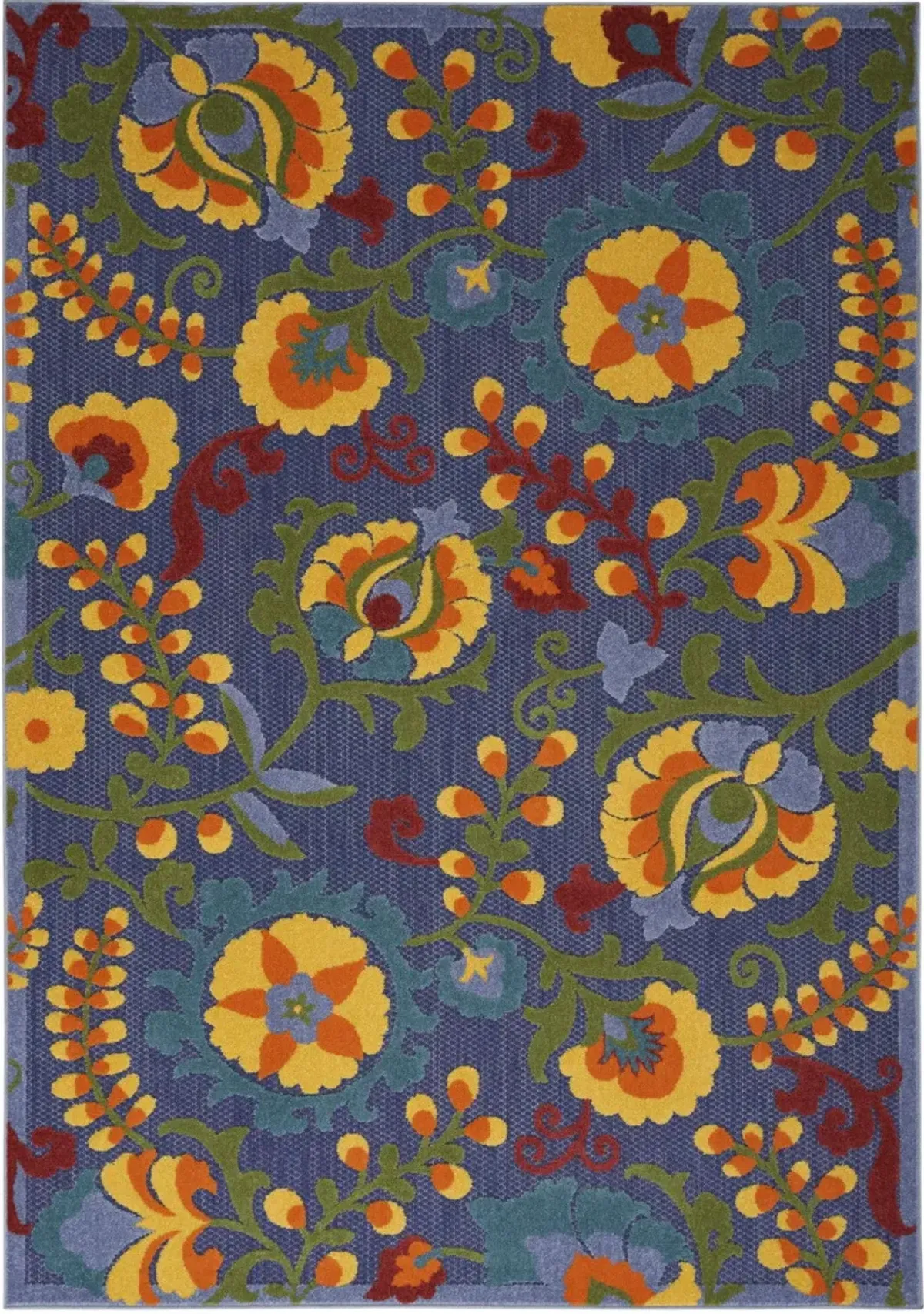 6' X 9' Floral Power Loom Area Rug - Blue / Yellow