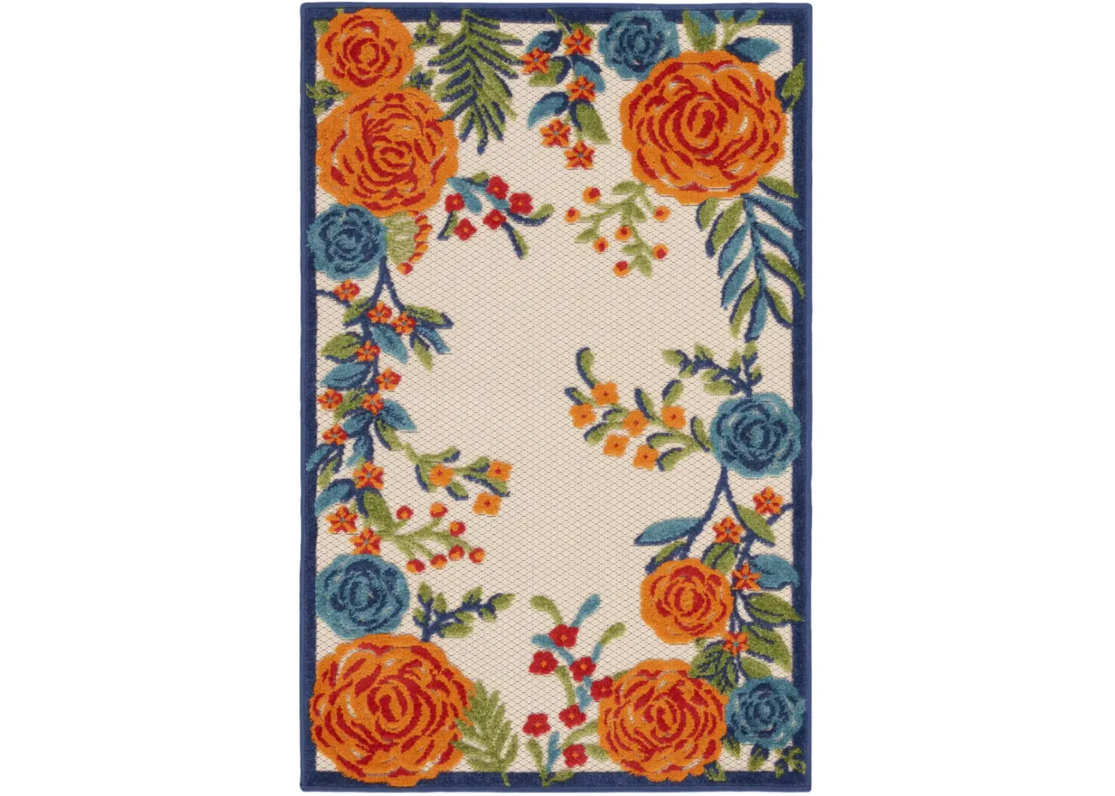 3' X 4' Floral Power Loom Area Rug - Blue / Orange