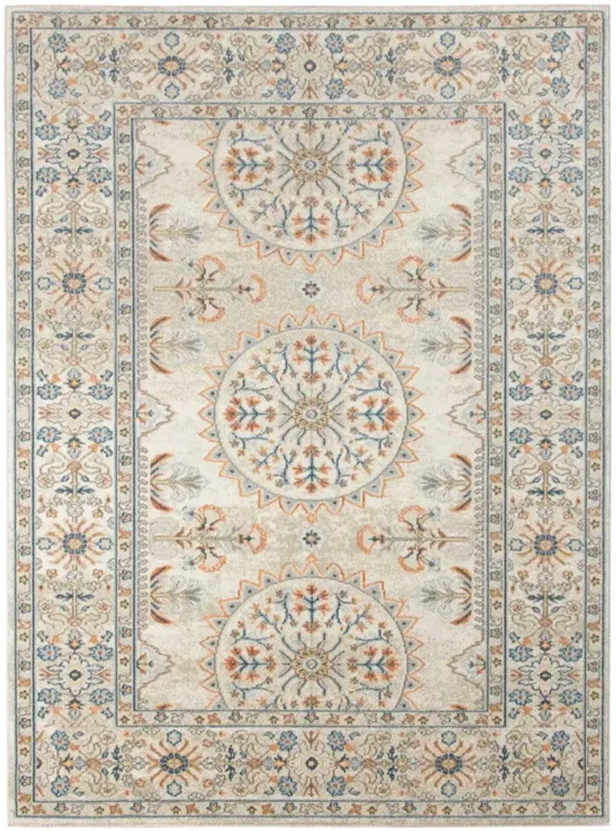 5' X 7' Medallion Stain Resistant Indoor / Outdoor Area Rug - Blue / Orange