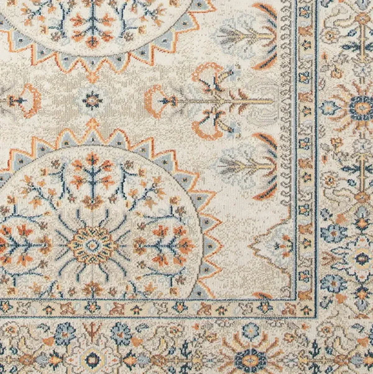 5' X 7' Medallion Stain Resistant Indoor / Outdoor Area Rug - Blue / Orange