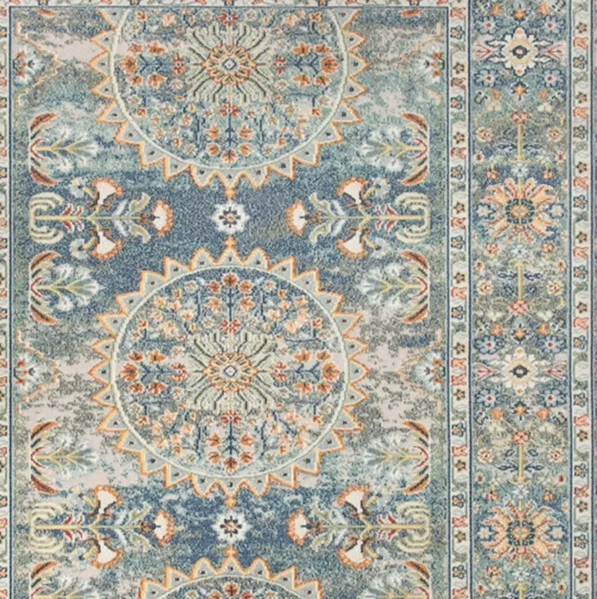 2' X 3' Floral Medallion Stain Resistant Indoor / Outdoor Area Rug - Blue / Orange