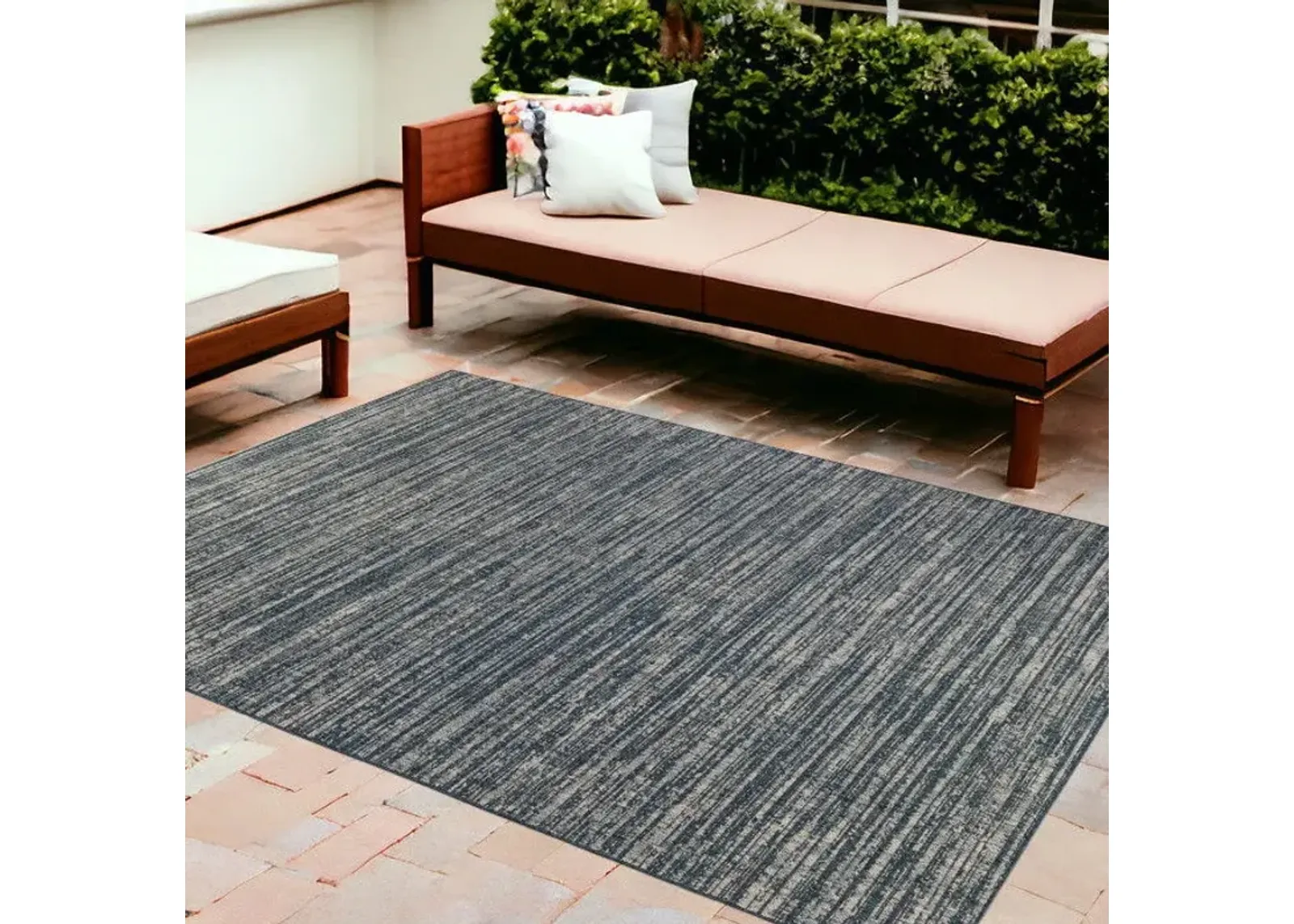 9' X 12' Striped Stain Resistant Indoor / Outdoor Area Rug - Gray / Blue