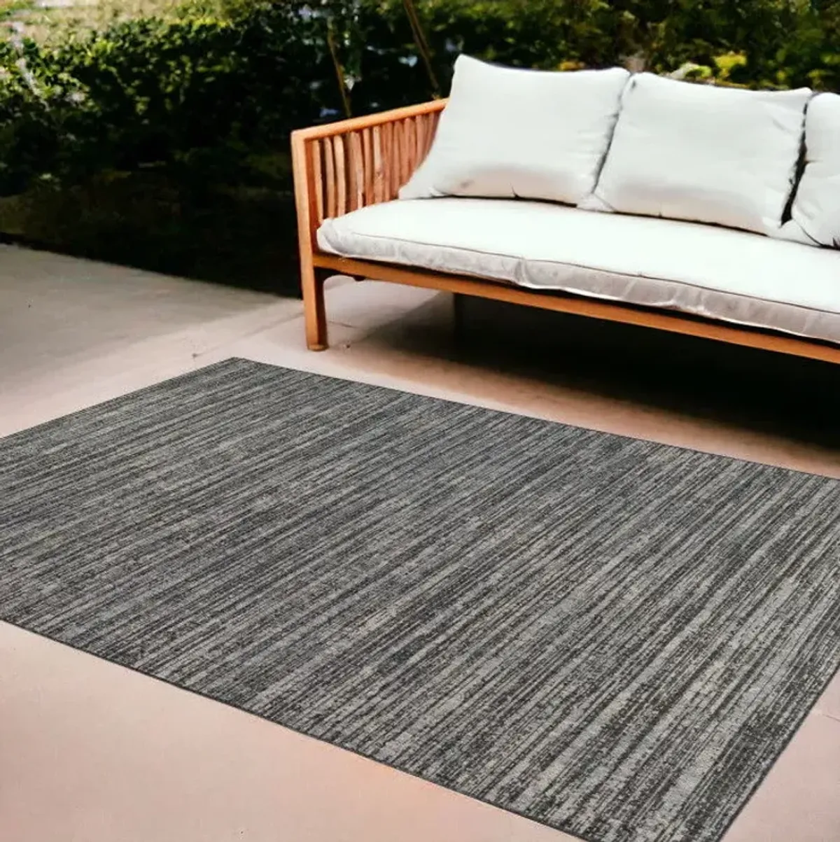 8' X 10' Striped Stain Resistant Outdoor / Indoor Area Rug - Brown / Ivory