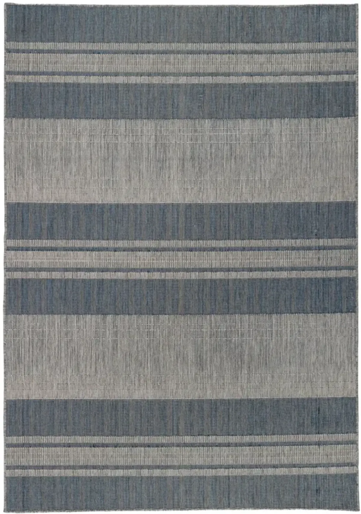 8' X 10' Striped Stain Resistant Indoor / Outdoor Area Rug - Blue / Gray