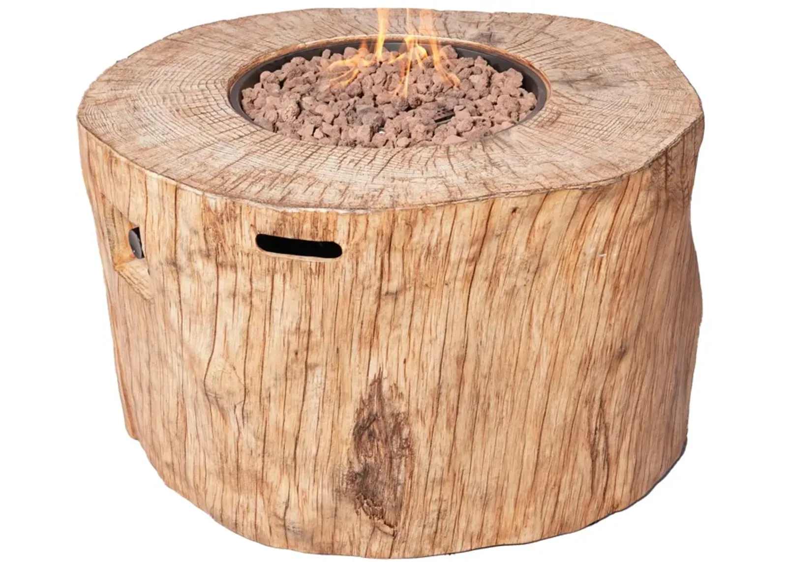 Faux Wood Stump Propane Round Fire Pit With Cover - Brown