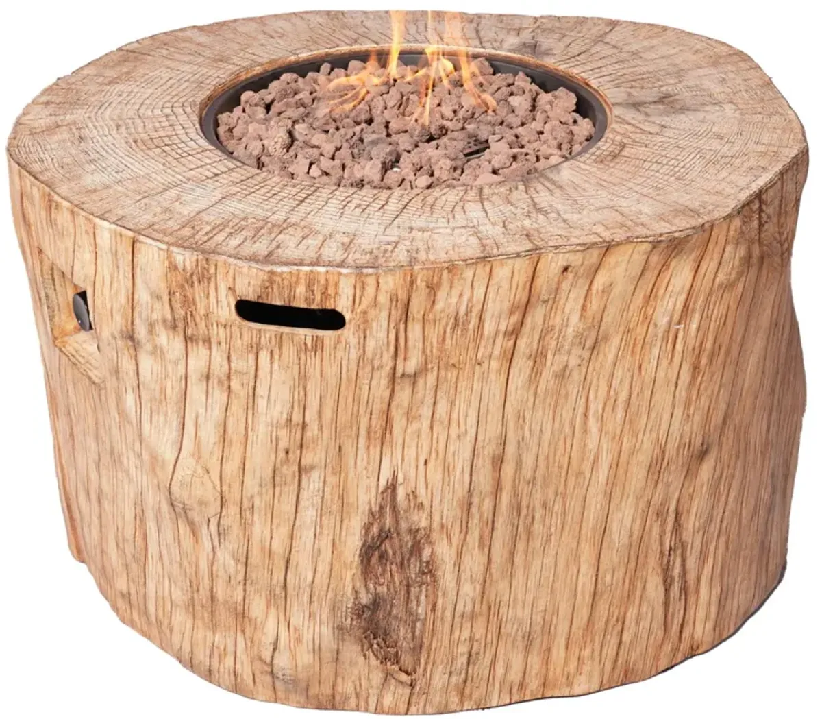 Faux Wood Stump Propane Round Fire Pit With Cover - Brown