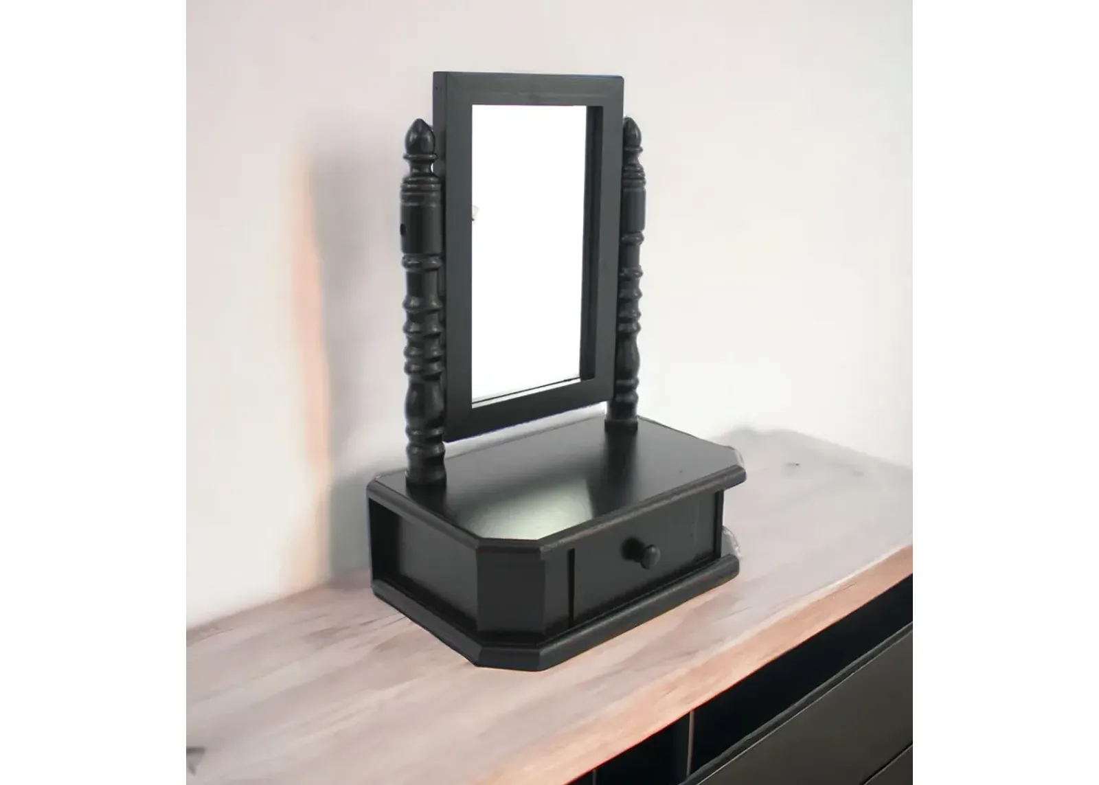 Wood Framed Makeup Shaving Tabletop Mirror - Black