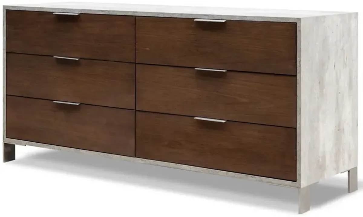 Veneer Steel And Concrete Dresser With 6 Drawers - Dark Walnut