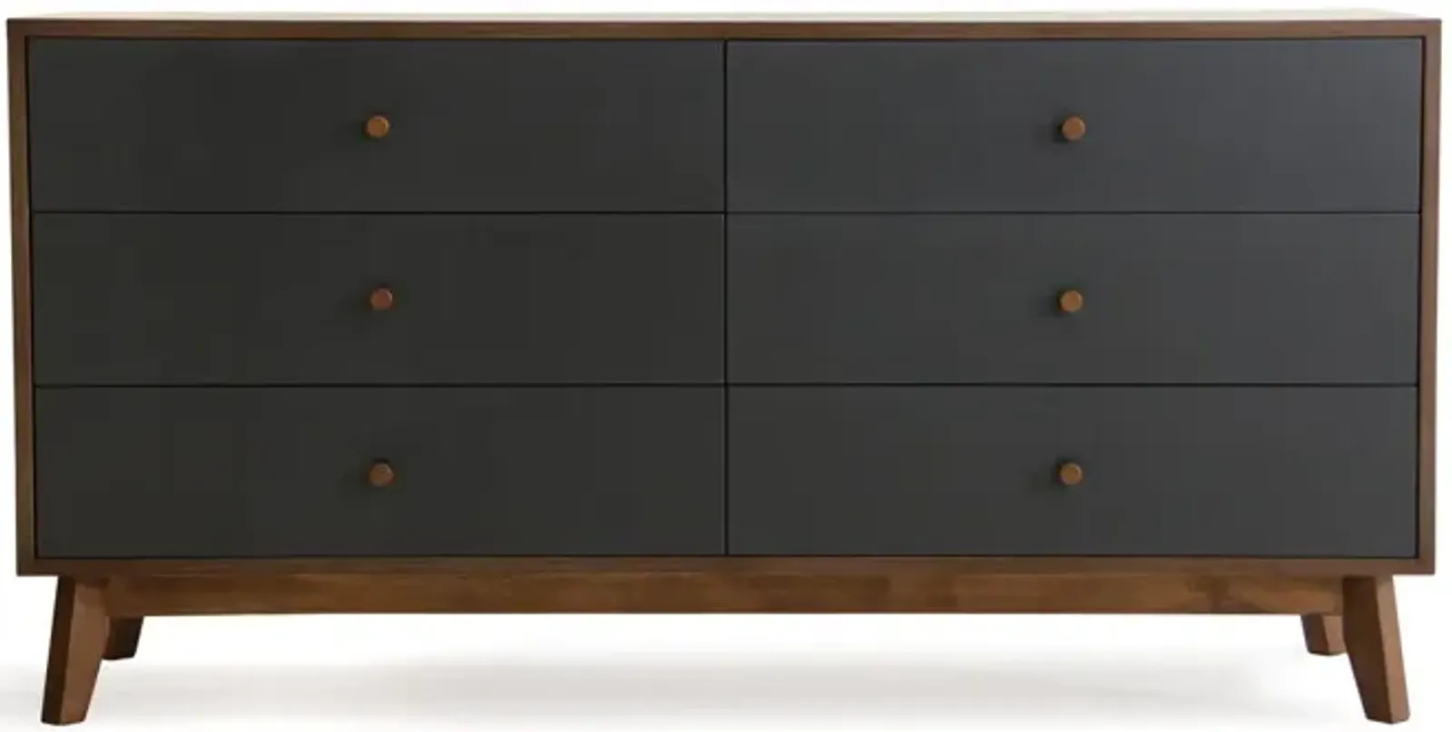 Wooden Six Drawer Double Dresser - Brown