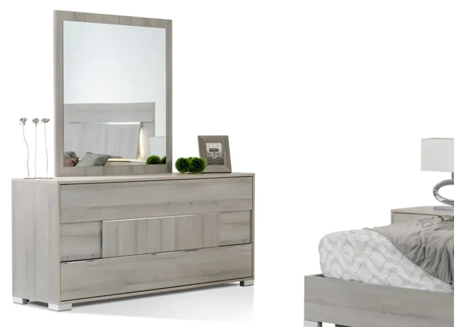 Three Drawer Double Dresser - Gray