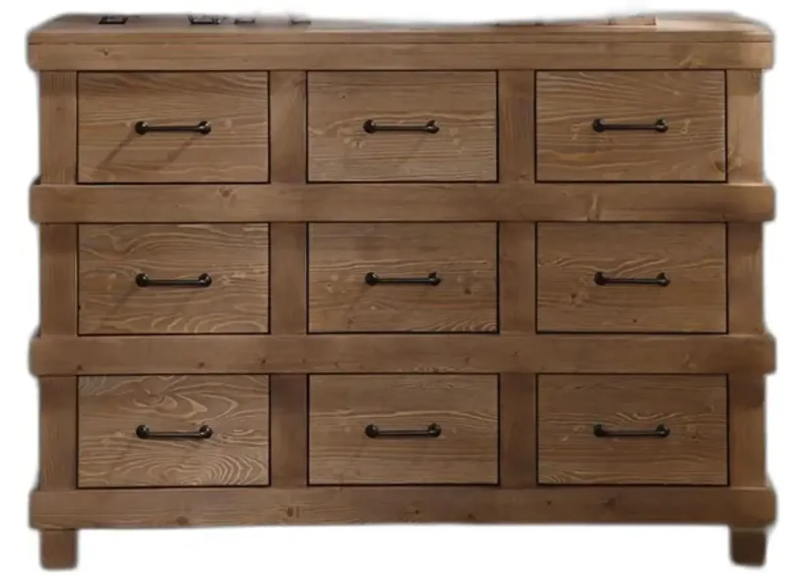 Solid Wood 9 Drawer Triple Dresser - Brown