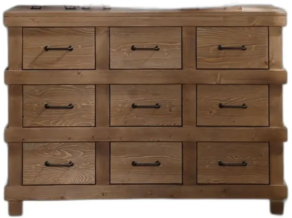 Solid Wood 9 Drawer Triple Dresser - Brown