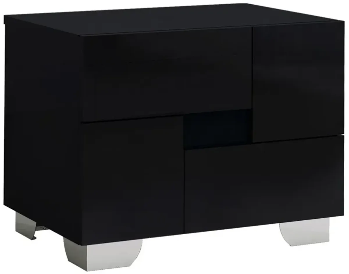 Two Drawers Metal Mirrored Nightstand - Black