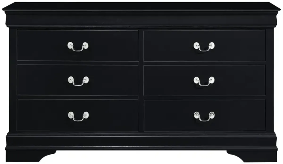 Wood Six Drawer Double Dresser - Black