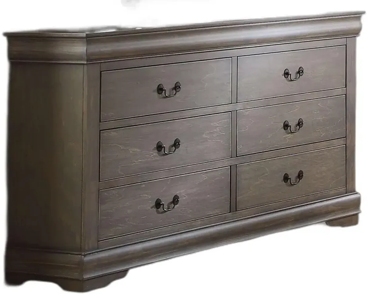 Wood Six Drawer Double Dresser - Gray