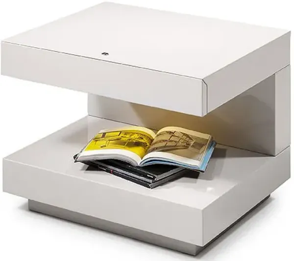 Glossy Veneer Nightstand - White