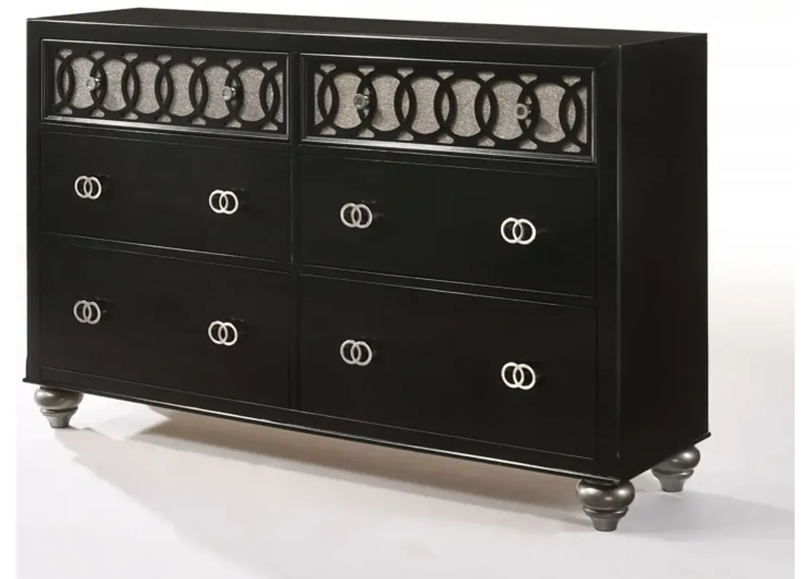 Engineered Wood And Nickel Brushed Metal Dresser - Black