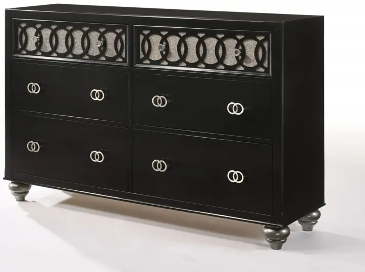 Engineered Wood And Nickel Brushed Metal Dresser - Black