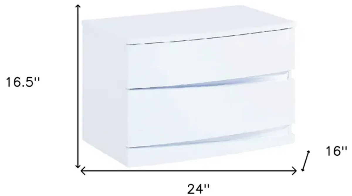 Two Drawers Mirrored Nightstand - White