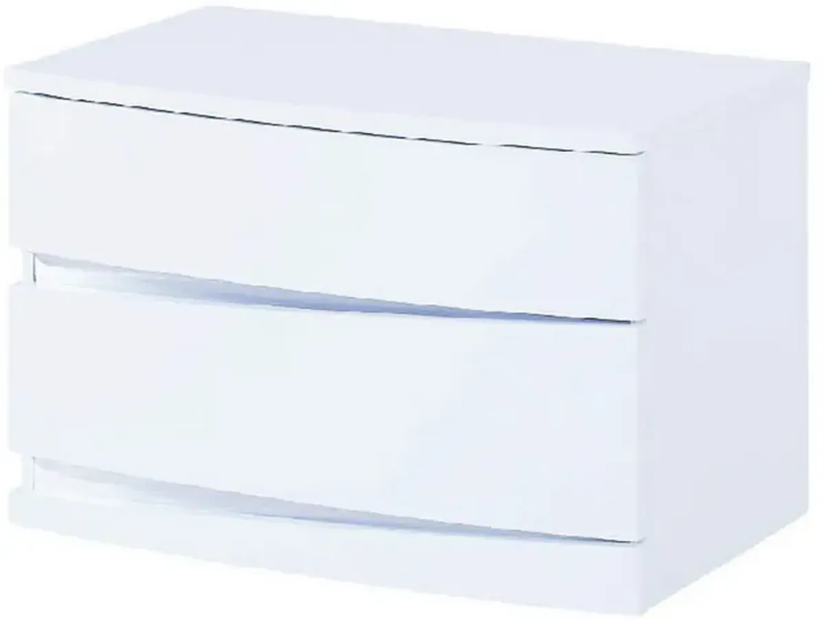 Two Drawers Mirrored Nightstand - White