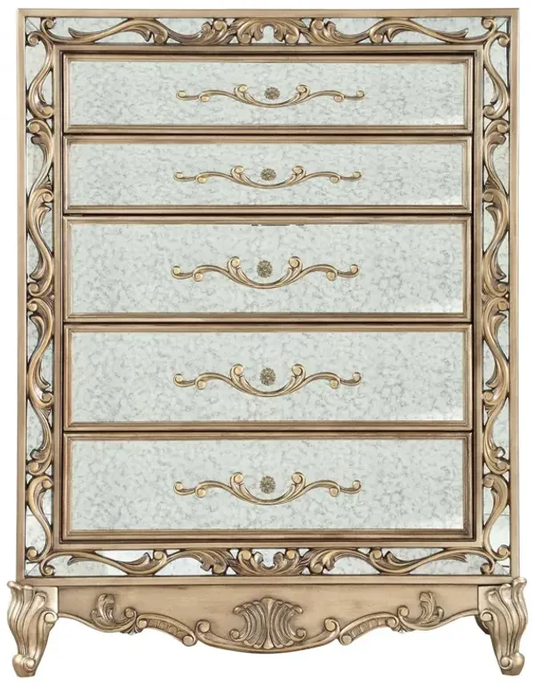 Wood Mirror Chest - Antique Gold