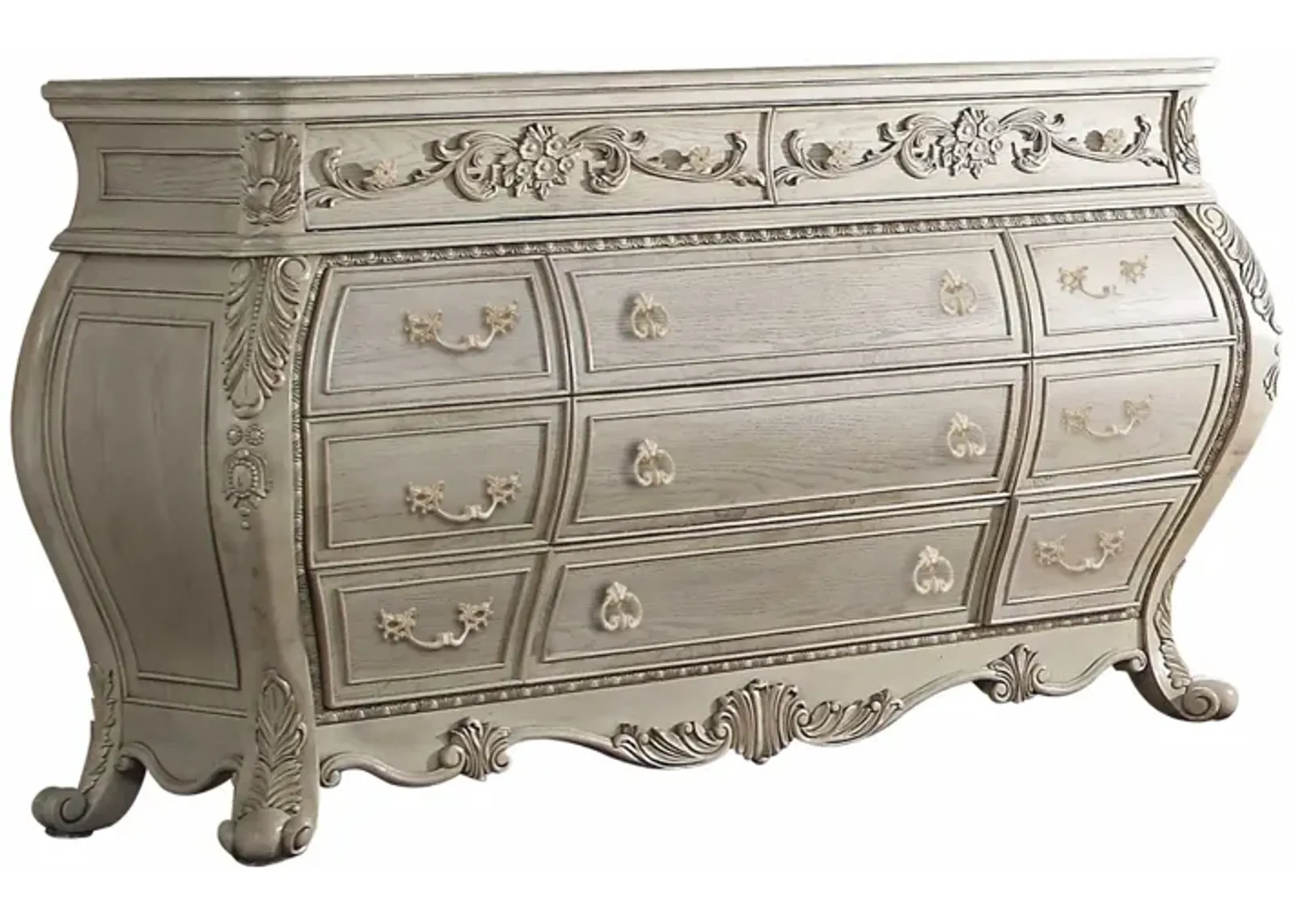 Solid Wood Nine Drawer Double Dresser - Off White