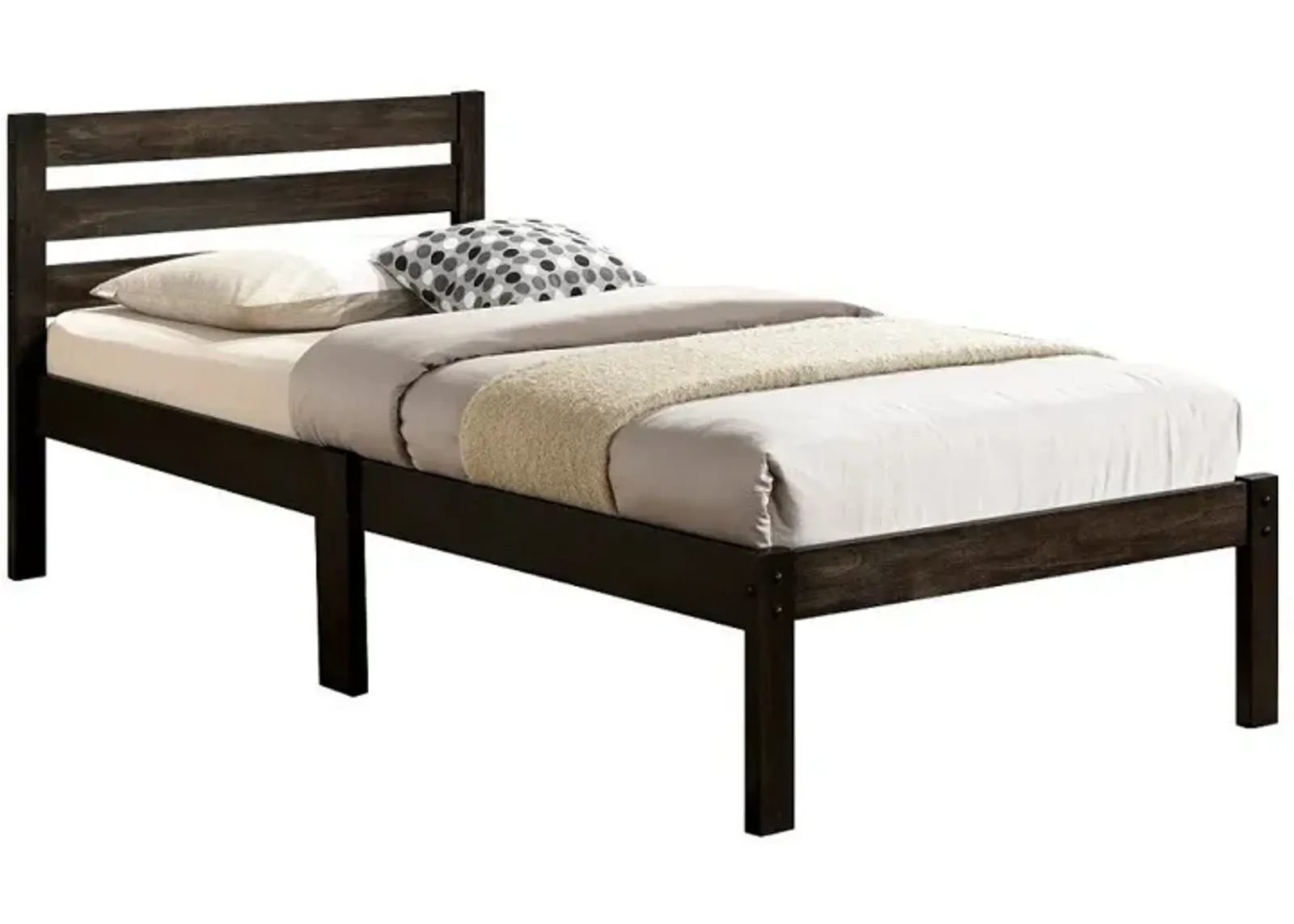 Popular Twin Size Slat Wood Bed - Brown