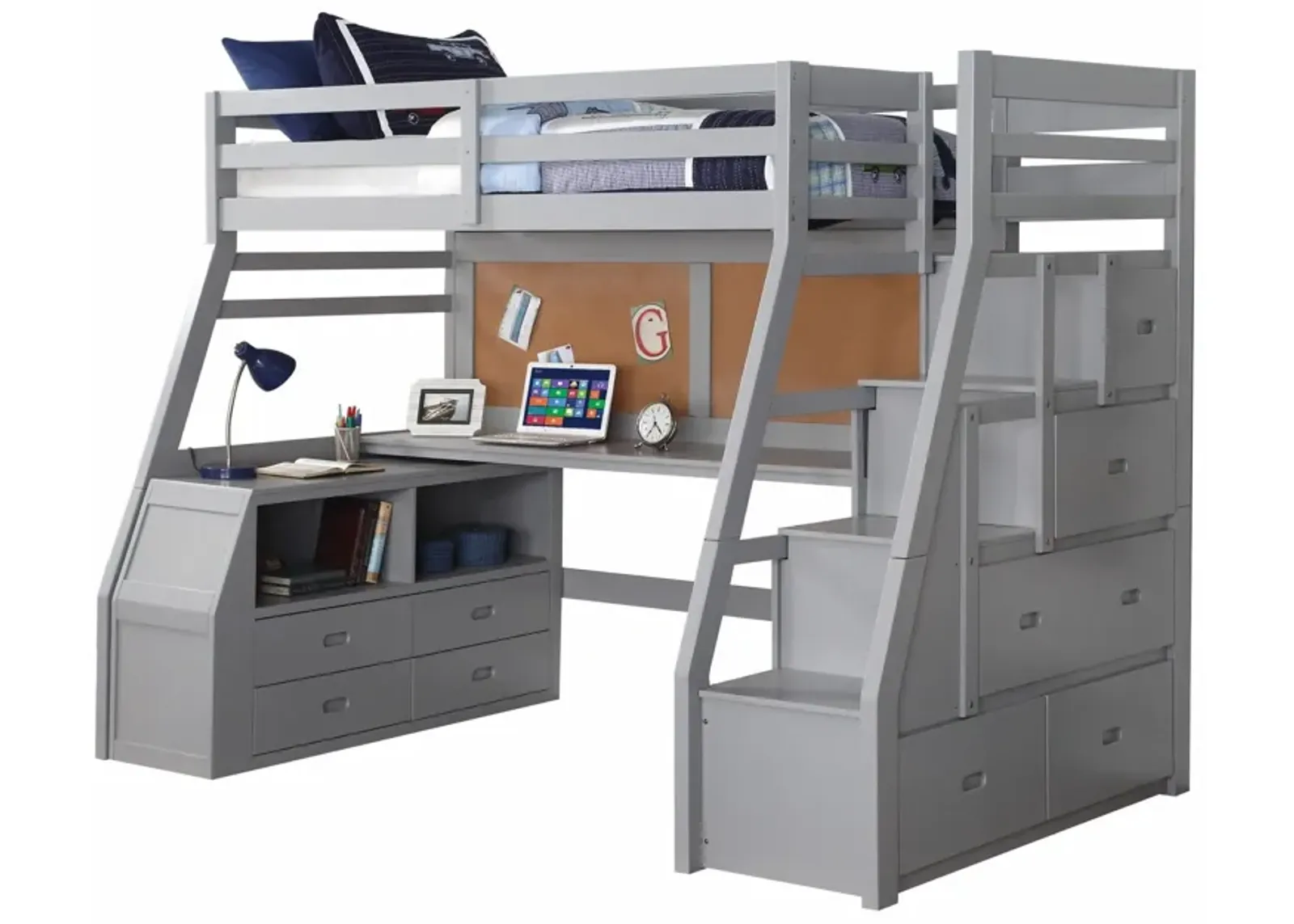 Twin Size Finish Pine Wood Loft Bed - Gray