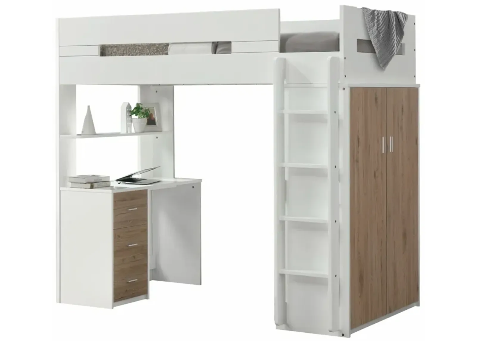 Twin Loft Bed And Desk - White / Natural