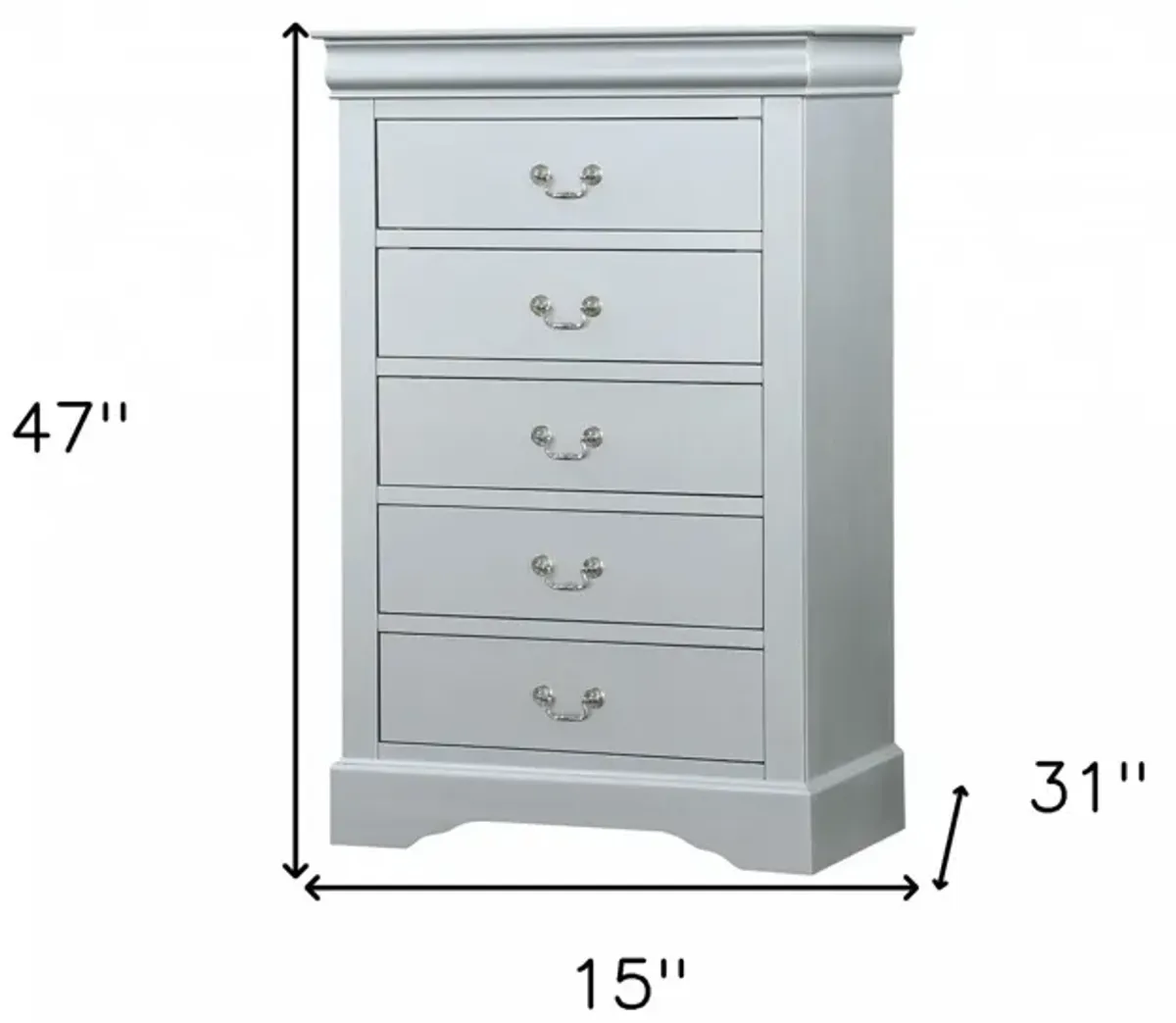 Solid Wood, Five Drawer Lingerie Chest - White