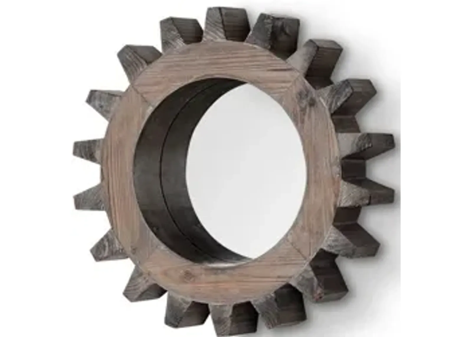 Cog 17" Round Wood Frame Wall Mirror - Natural